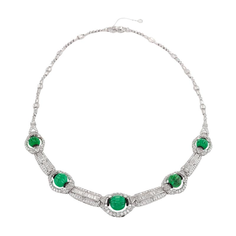 Art Deco Diamond and Emerald Necklace