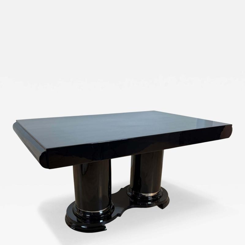Art Deco Dining Table Black Piano Lacquer Metal France circa 1930