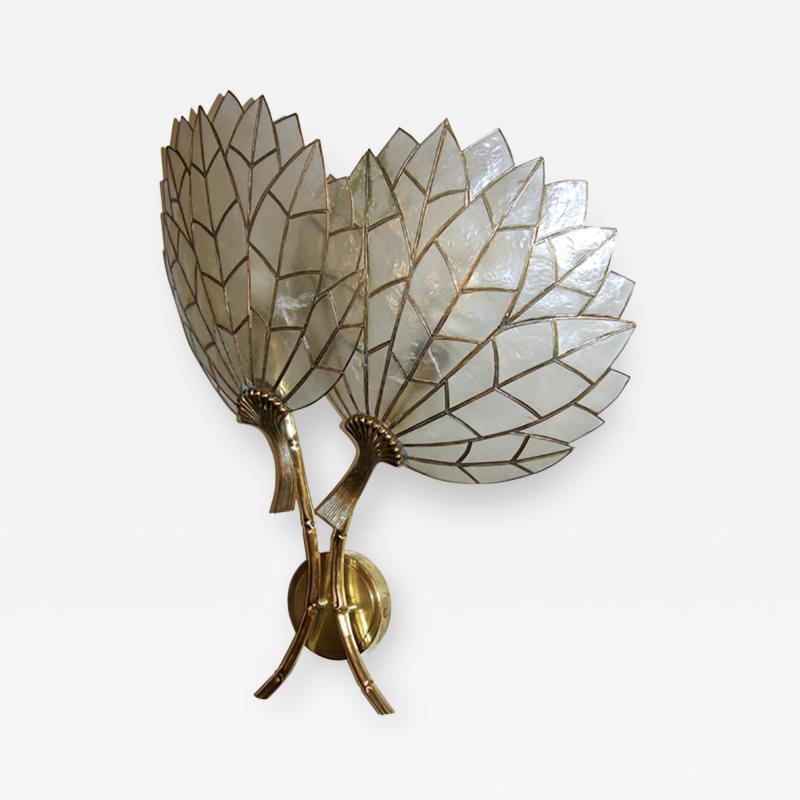 Art Deco Double Flower Leaded Sconce in Mother of Pearl