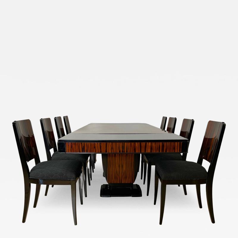 Art Deco Extending Dining Room Set Macassar Black Lacquer France circa 1930