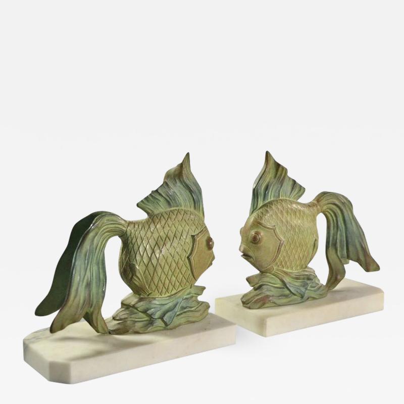 Art Deco Fish Bookends Sculptures