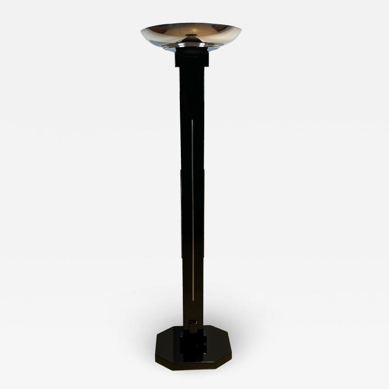 Art Deco Floor Lamp Black Lacquer and Chrome France circa 1930