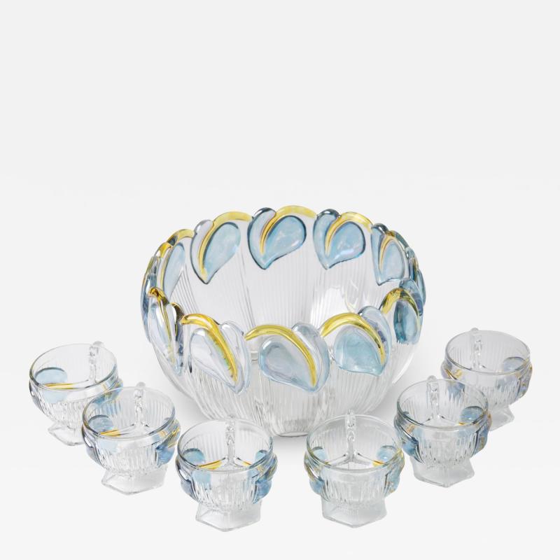 Art Deco Floral Punch Bowl 6 Matching Glasses