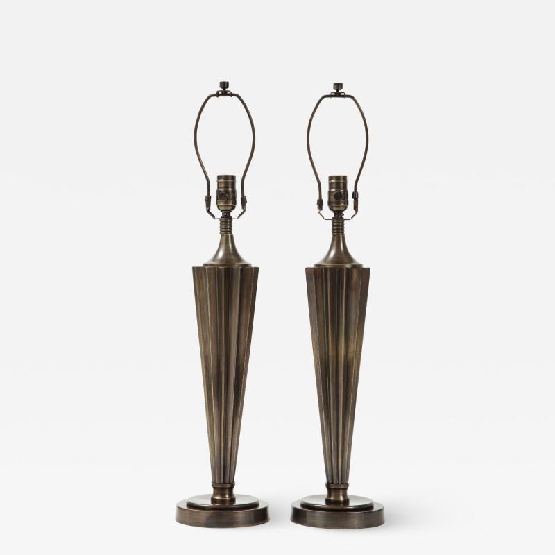 Art Deco Fluted Bronze Lamps