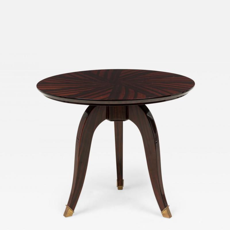 Art Deco French Circular Wooden End Side Table with Parquetry