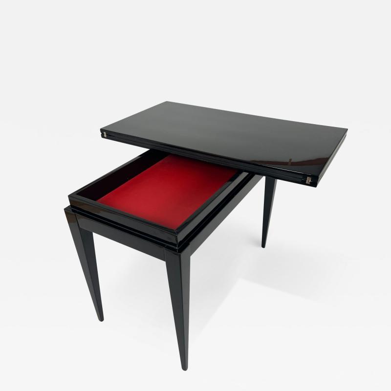 Art Deco Games Table Black Lacquer Red and Black leather France circa 1930