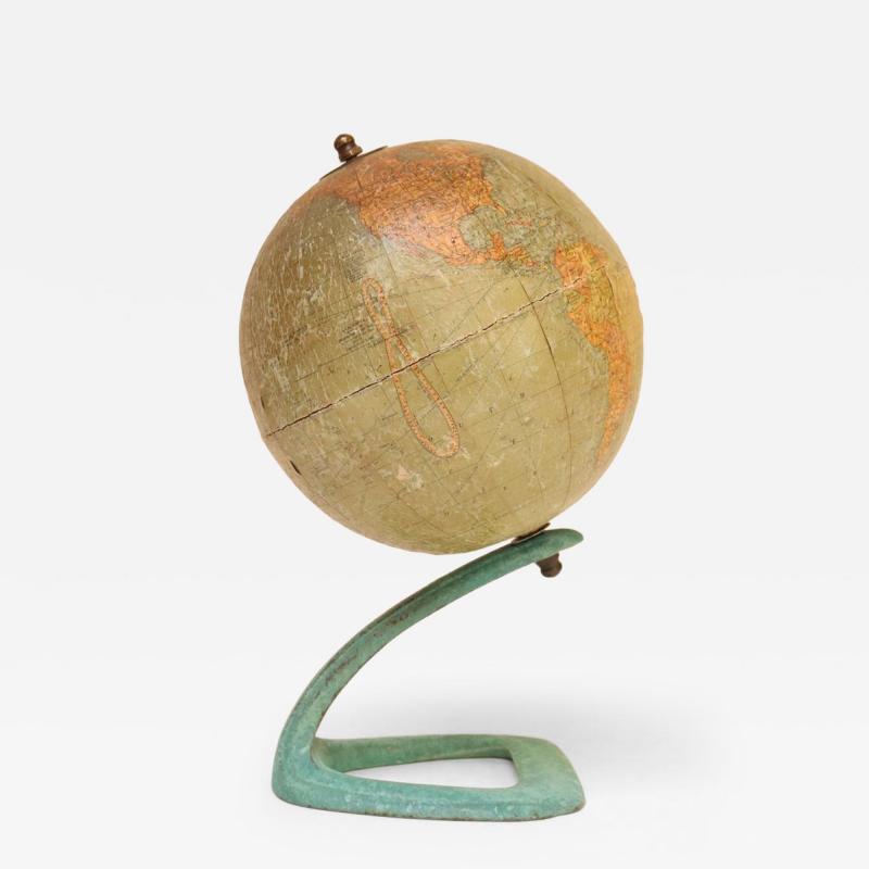 Art Deco Hammonds Six Inch Terrestrial World Globe on Verdigris Cast Metal Base