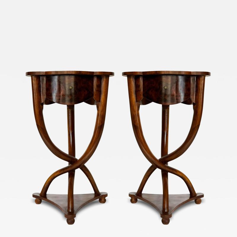 Art Deco Hollywood Regency Italian Walnut Burl Wood Nightstands or End Tables