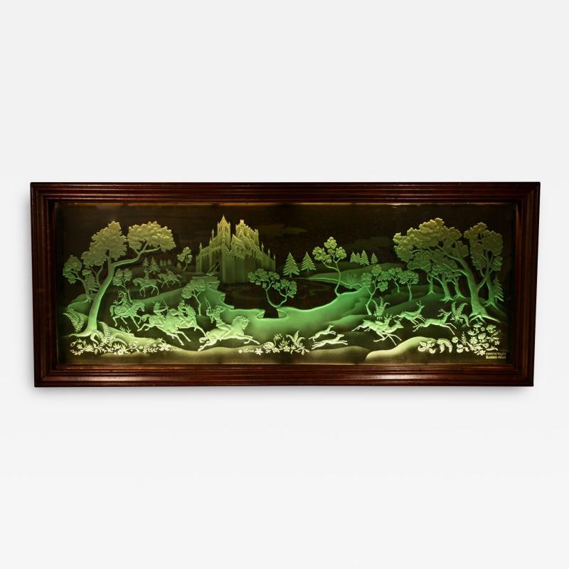 Art Deco Illuminated Etched and Engraved Very large Glass Wall Decoration