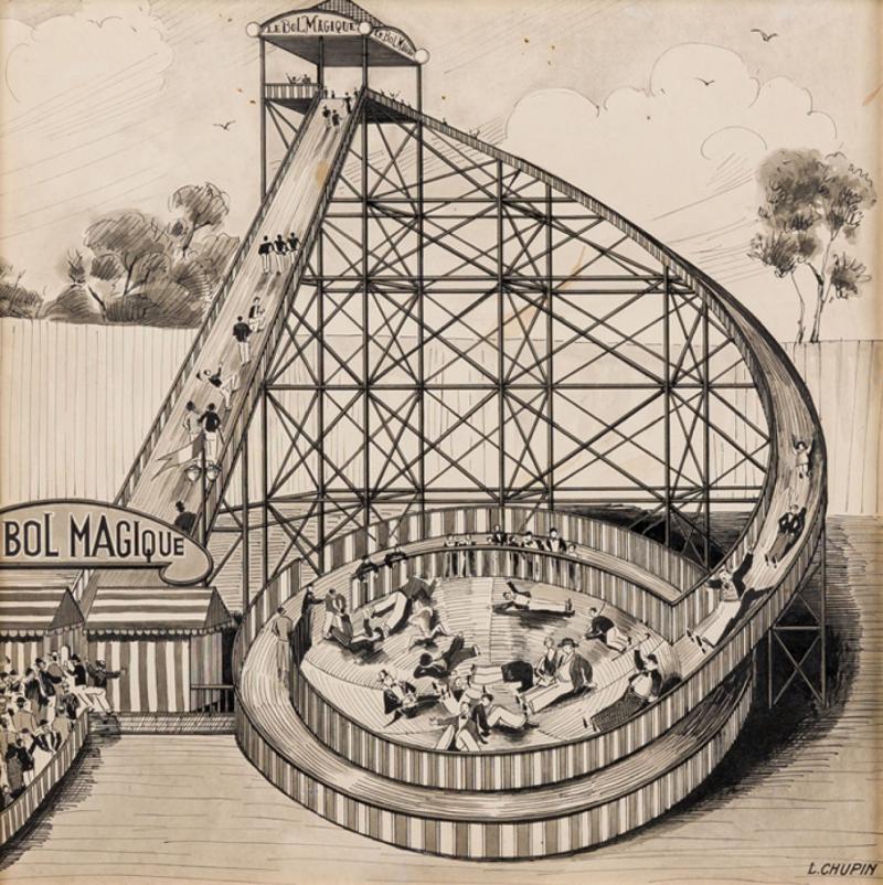 Art Deco Ink Amusement Park Drawing 7