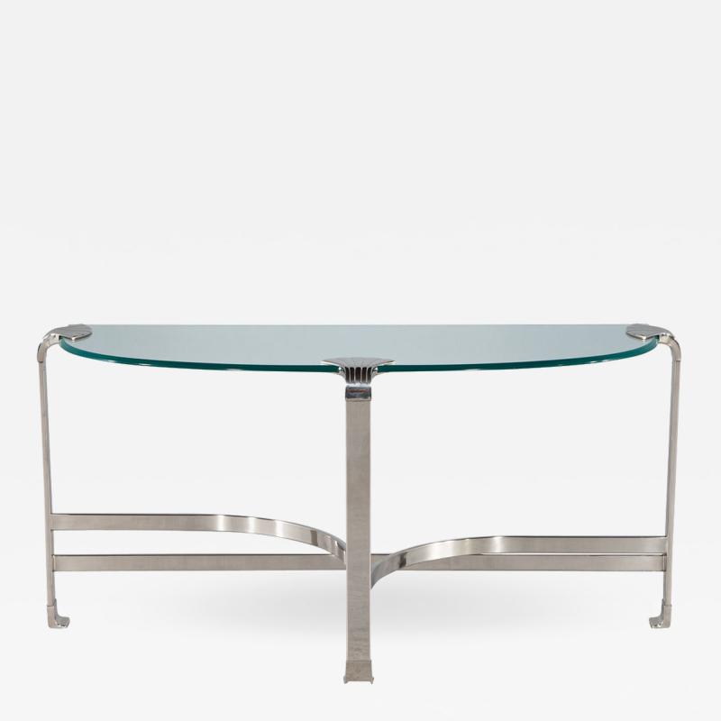 Art Deco Inspired Demi Lune Glass and Metal Console Table