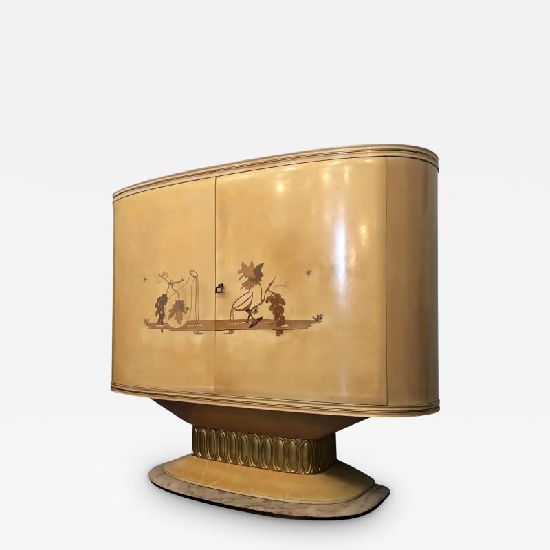 Art Deco Lacquered Wood Parchment Bar Cabinet Galleria Mobili Cant Italy 1950