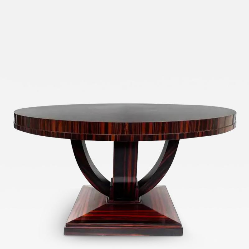 Art Deco Macassar Ebony Round Dining Center Table Beautifully Veneered Wood