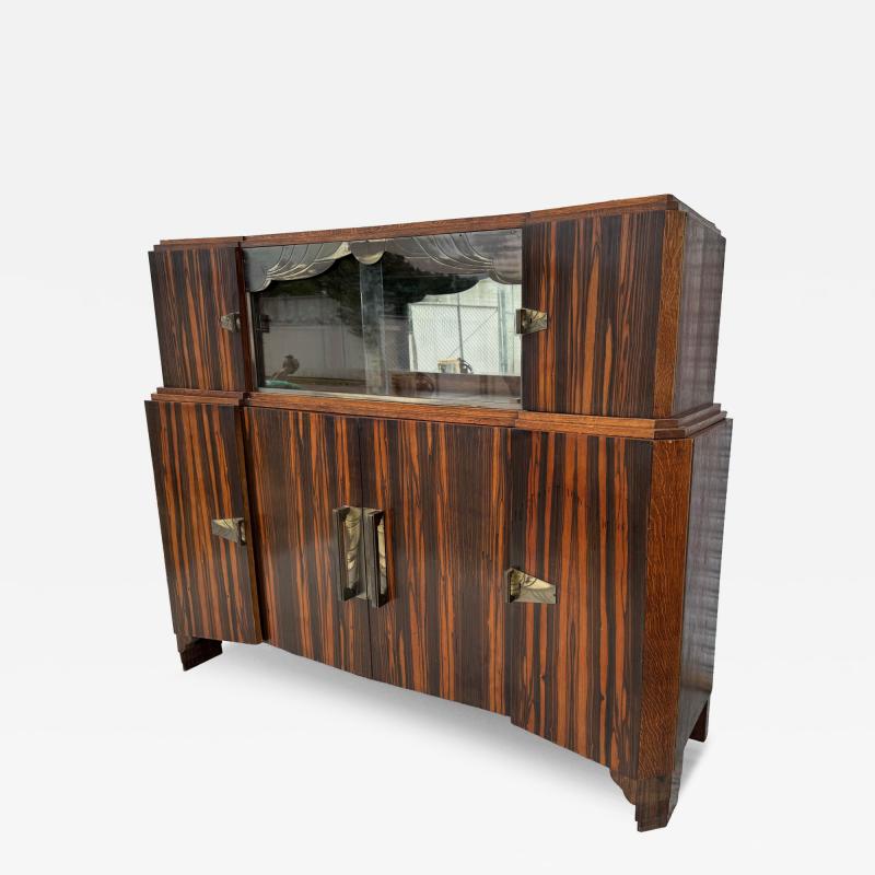 Art Deco Macassar Wood Sideboard Dry Bar with Metal Escutcheons