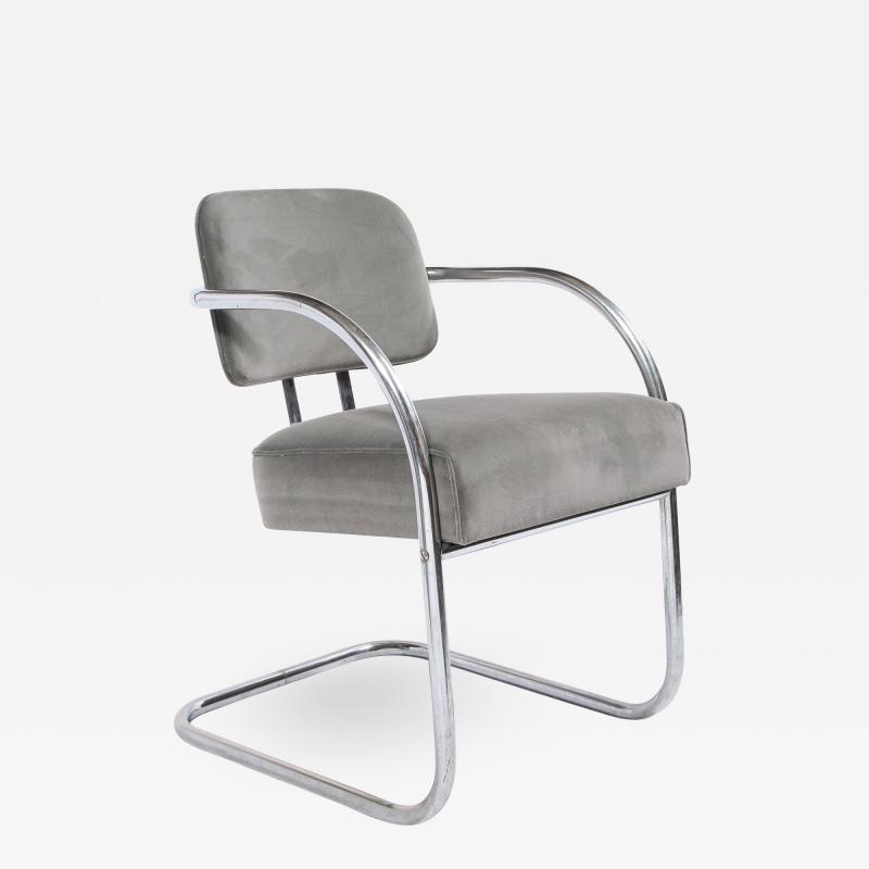 Art Deco Machine Age Bent Aluminum and Platinum Velvet Occasional Chair