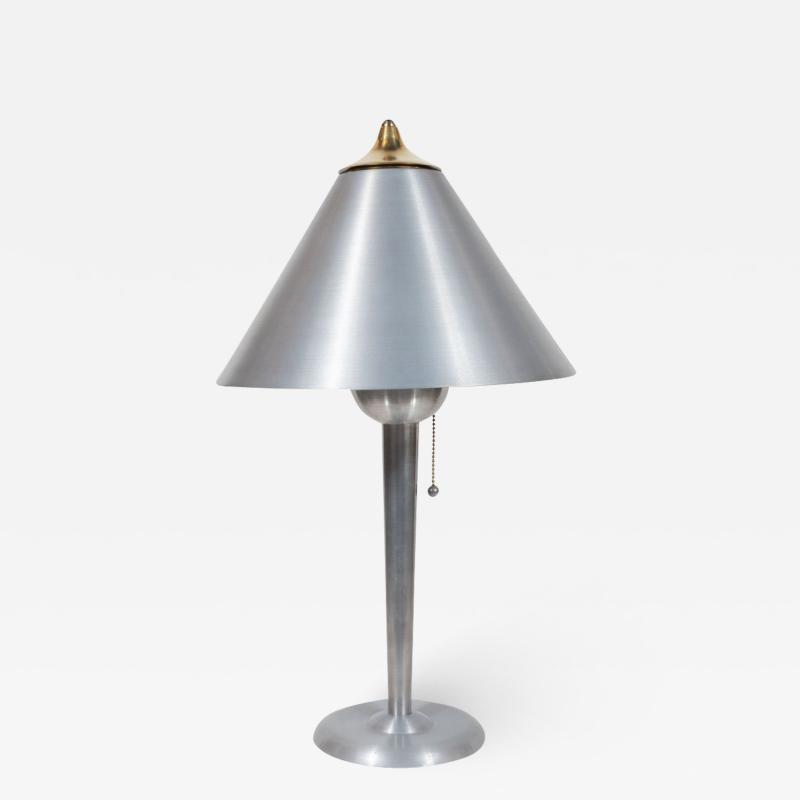 Art Deco Machine Age Brushed Aluminum and Brass Table Lamp