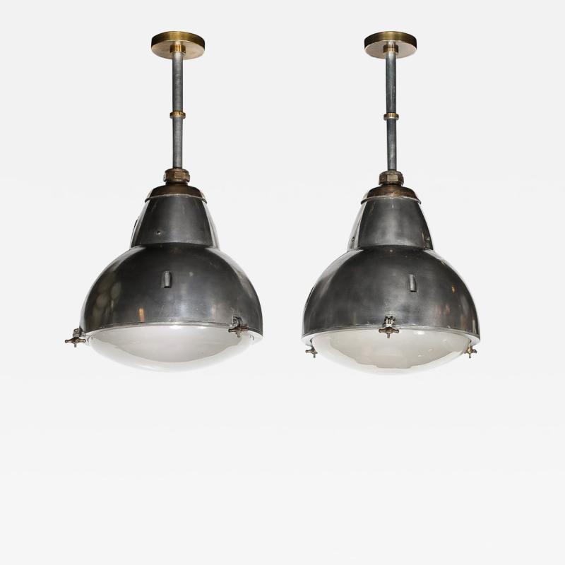 Art Deco Machine Age Industrial Pendants in Polished Aluminum Bronze Brass