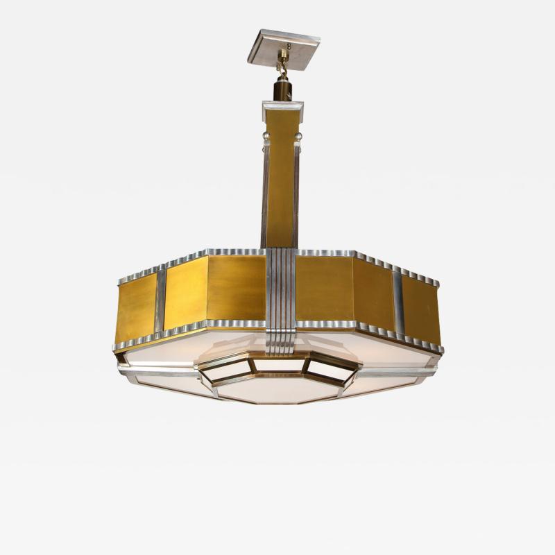 Art Deco Machine Age Monumental Skyscraper Style Aluminum and Brass Chandelier