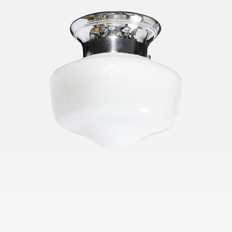 Art Deco Machine Age Rounded Cylindrical Milk Glass Flush Mount Chandelier
