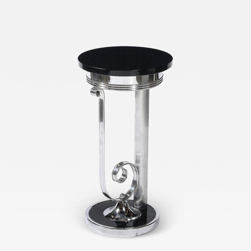 Art Deco Machine Age Scroll Form Drinks Table in Chrome and Black Lacquer