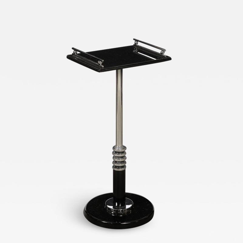 Art Deco Machine Age Skyscraper Style Drinks Table in Black Lacquer and Chrome