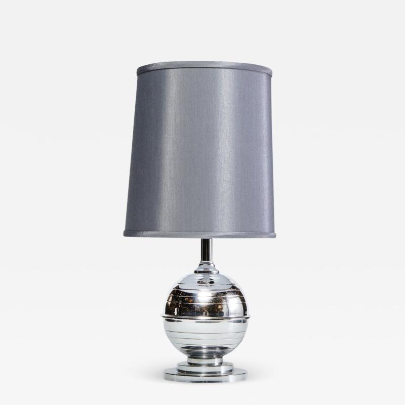 Art Deco Machine Age Skyscraper Style Striated Spherical Chrome Table Lamp