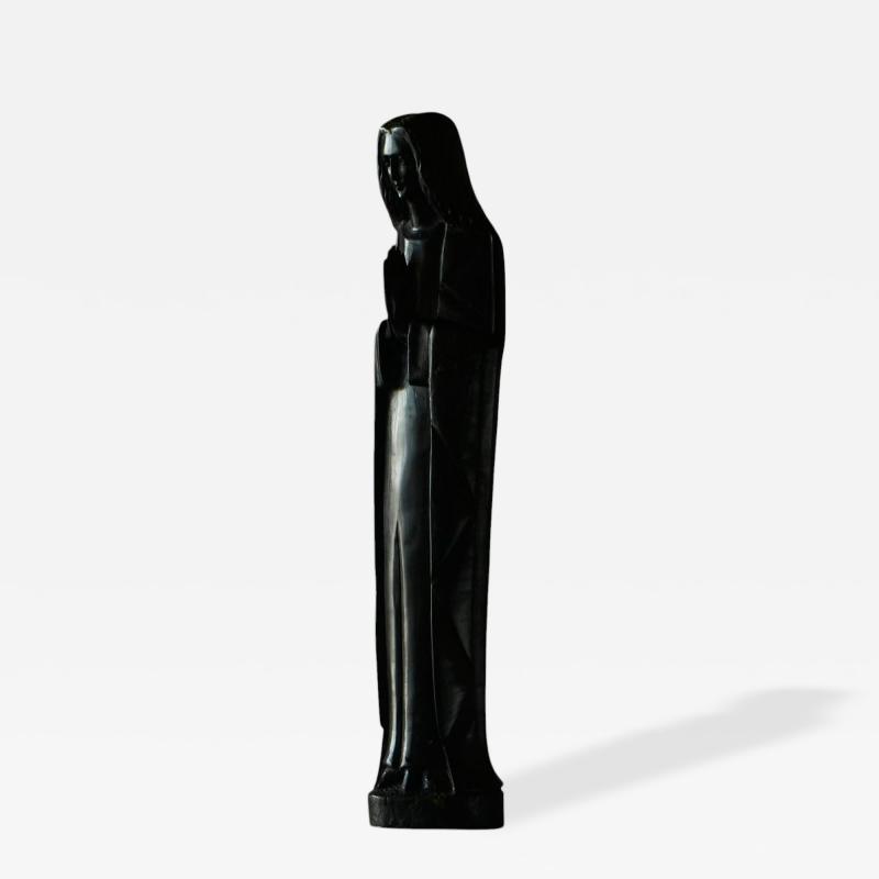 Art Deco Madonna in Hand Carved Solid Ebony Belgium 1930s
