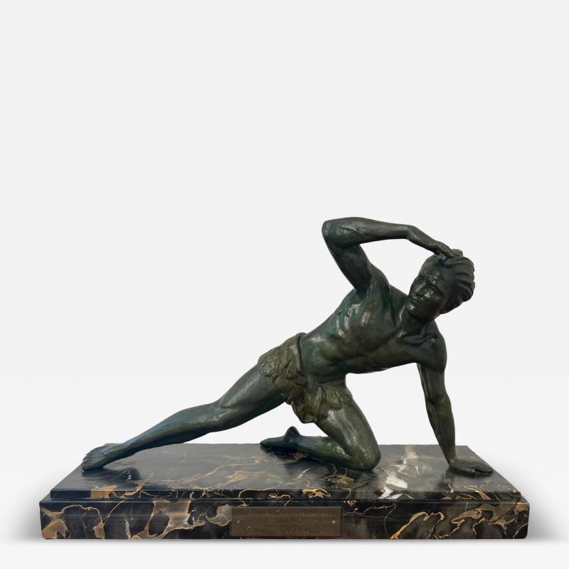 Art Deco Male Sculpture Bronze Marble France circa 1930