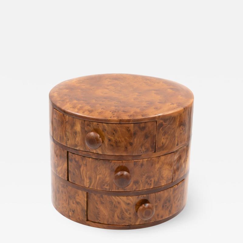 Art Deco Miniature Round Chest Of Drawers Carved From A Single Ewe Wood Burl