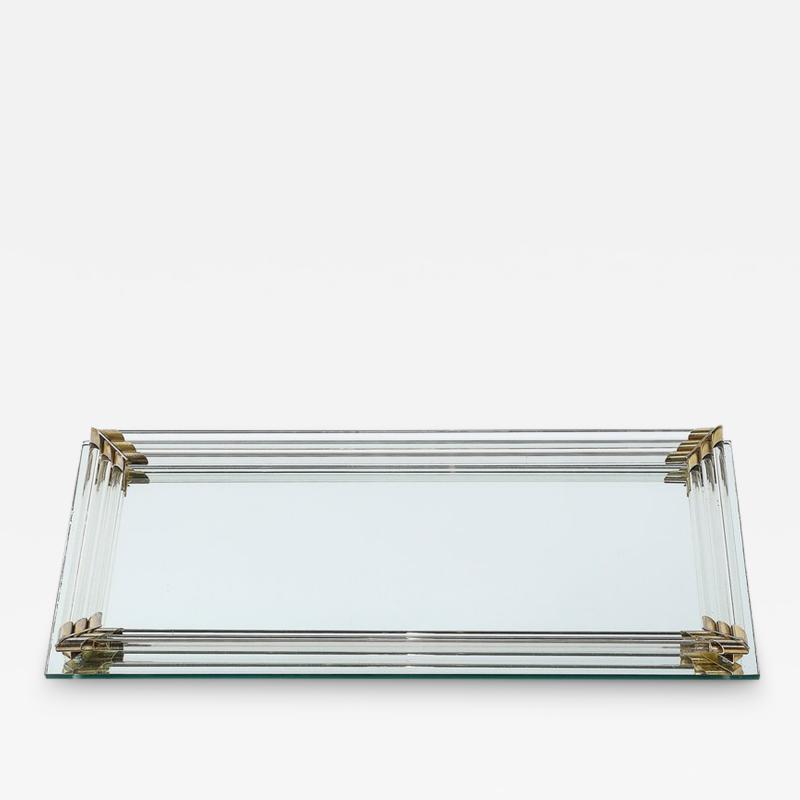 Art Deco Mirrored Tray with Glass Rod Detailing Brass Fittings