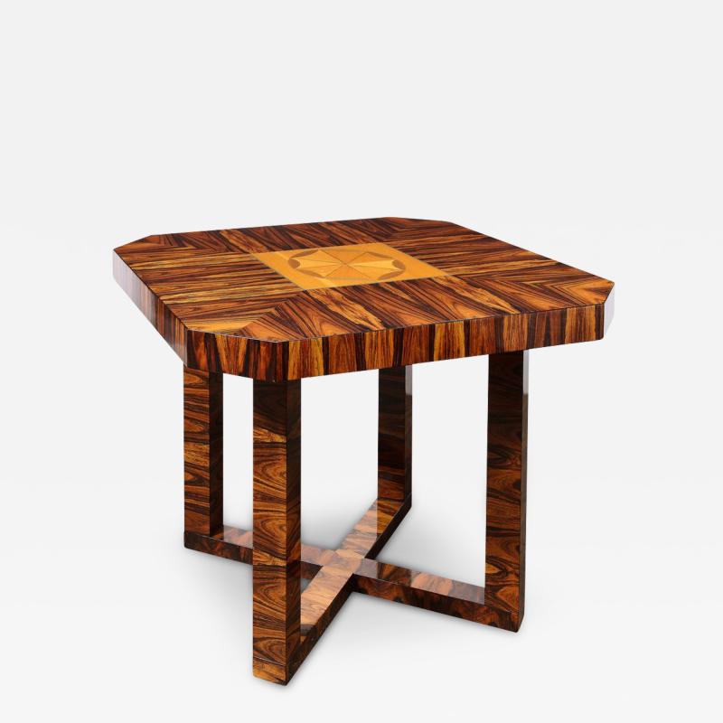 Art Deco Occasional Table in Bookmatched Zebrawood with Walnut Elm Marquetry