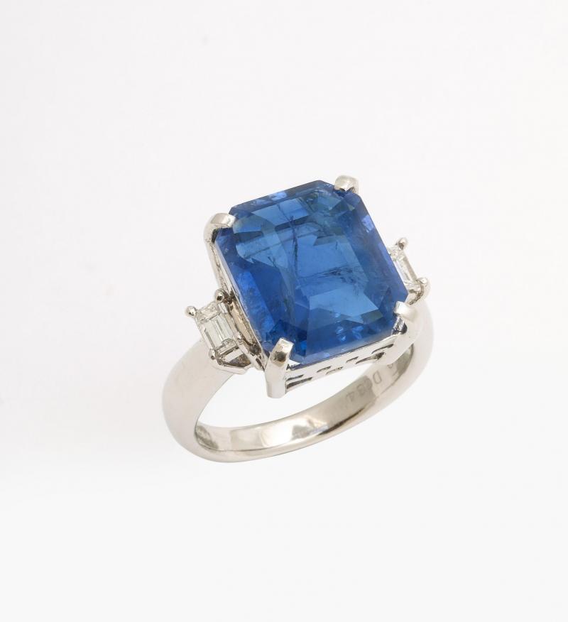 Art Deco Octagonal 10 ct Ceylon Sapphire Engagement Ring with Diamond ...