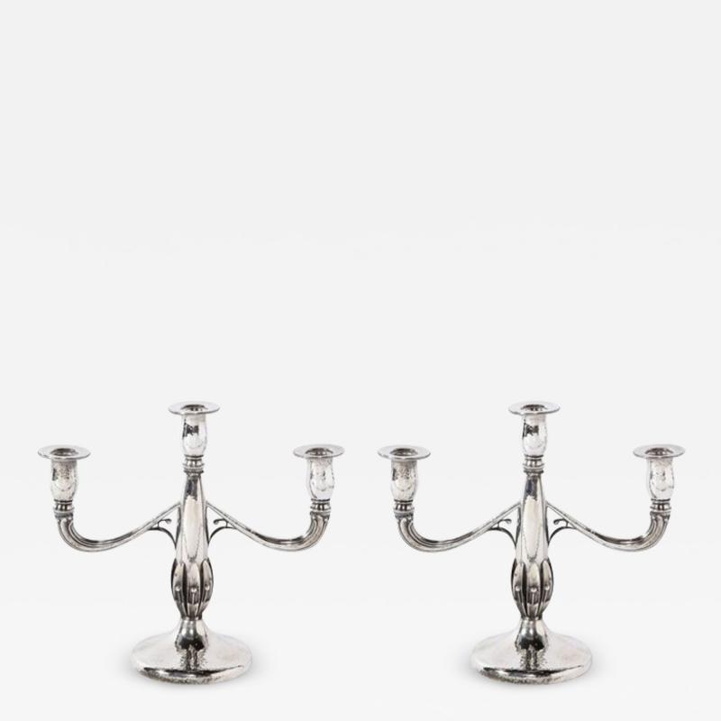 Art Deco Pair of Black Starr Gorham Sterling Silver Petal Form Candelabras