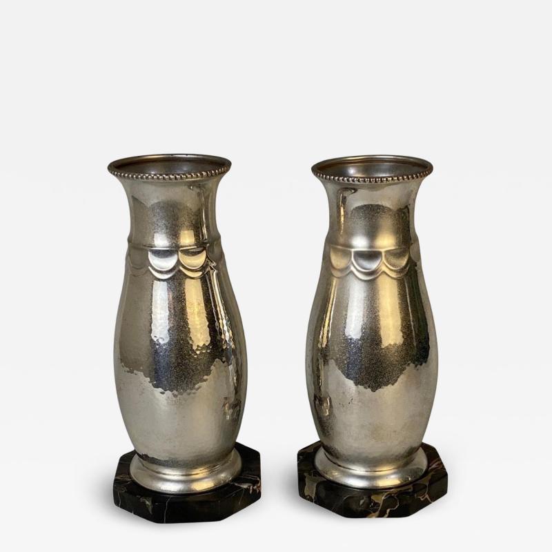 Art Deco Pair of Silver Plated and Portoro Marble Bases 1930