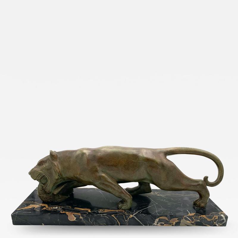 Art Deco Panther Sculpture Bronze Signed France circa 1930