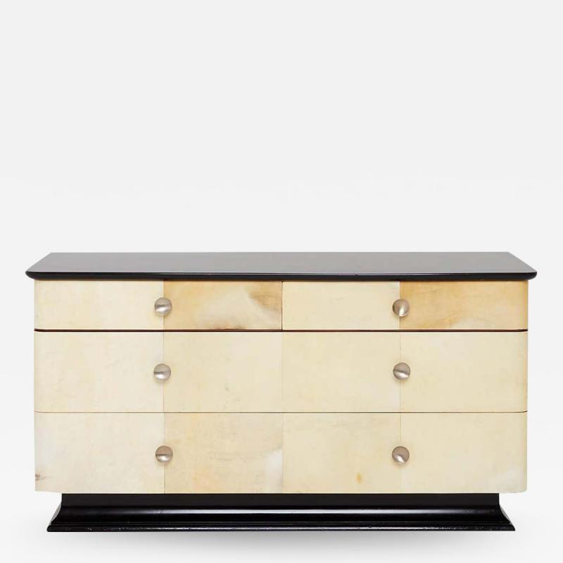 Art Deco Parchment and Ebonized Double Chest of Drawers