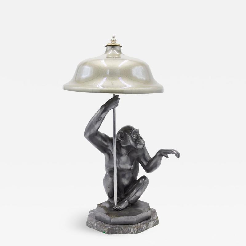 Art Deco Pewter Monkey Table Lamps