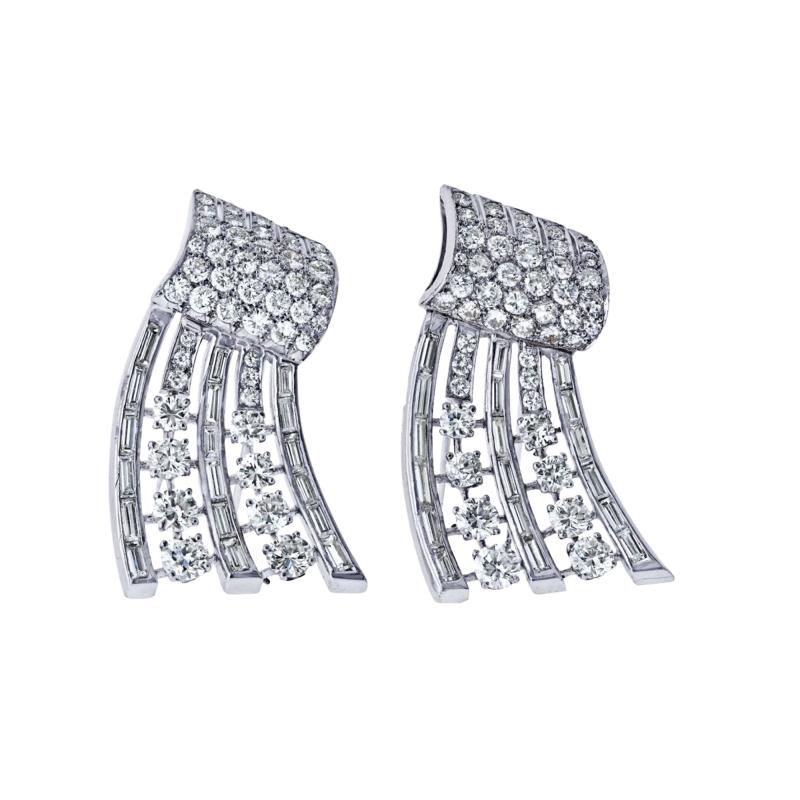 Art Deco Platinum 1930s 15 00cttw Diamond Double Clip Brooch