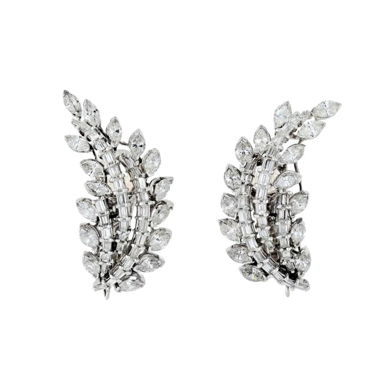 Art Deco Platinum Diamond 10 00cttw Leaf Earrings