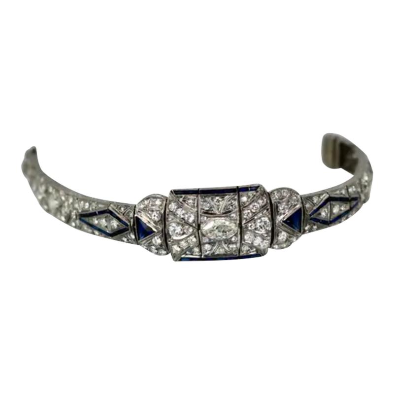 Art Deco Platinum Diamond Sapphire Bracelet