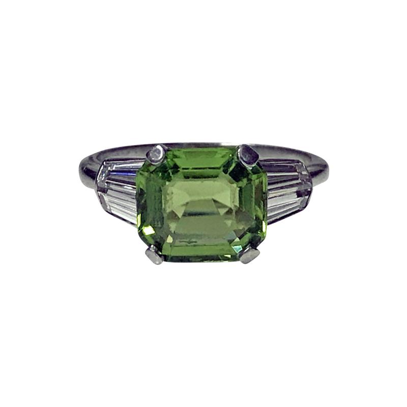 Art Deco Platinum Peridot Diamond Ring C 1920