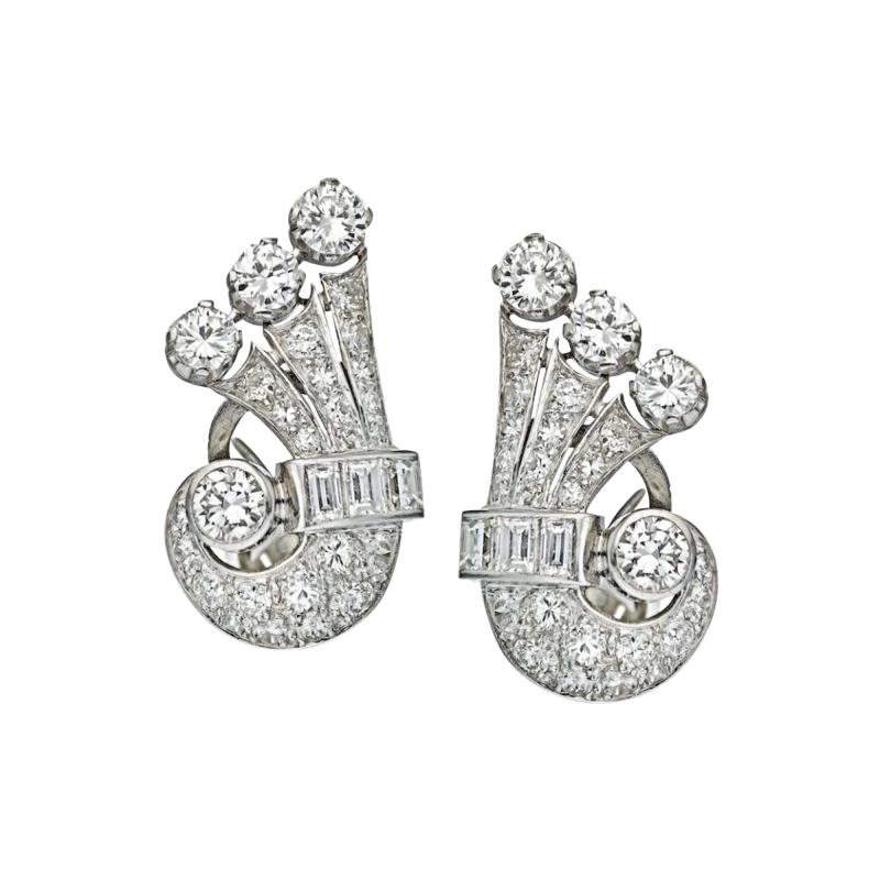 Art Deco Platinum Vintage Fan 4 00cttw Earrings