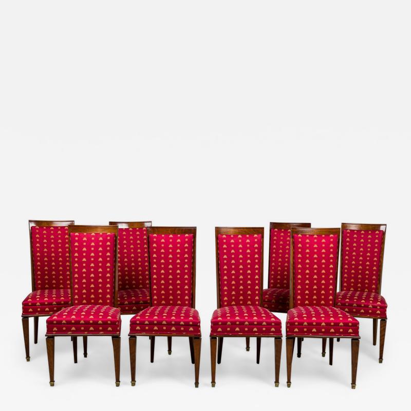Art Deco Red Upholstered Seat and High Back Dining Chairs