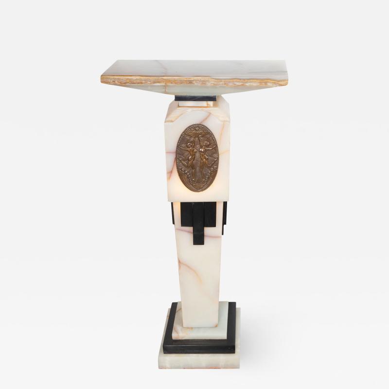 Art Deco Revival Skyscraper Chiparus Style Onyx and Bronze Illuminated Pedestal