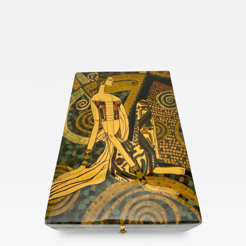 Art Deco Revival Style Figurative Lacquer Decorative Box