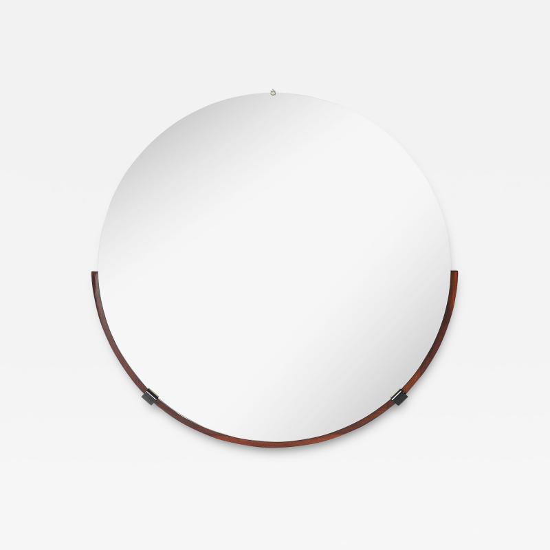 Art Deco Round Mirror with Walnut Black Lacquer Half Border Detailing