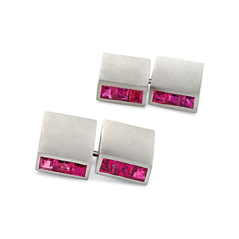 Art Deco Ruby and Platinum Cuff Links