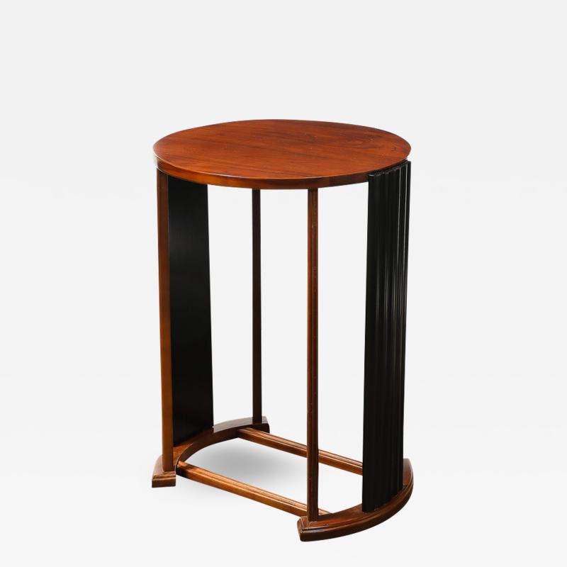 Art Deco Side Table in Book Matched Walnut Black Lacquer Fluted Supports