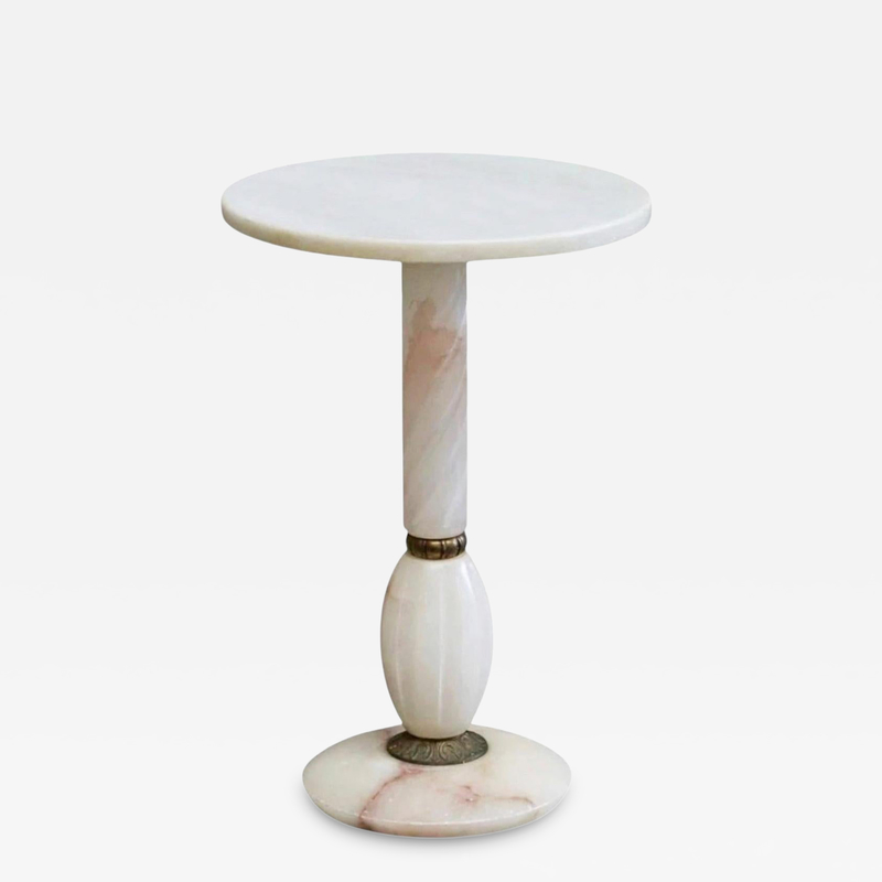 Art Deco Side Table in Carved Alabaster and Patinated Brass Italy 1940s