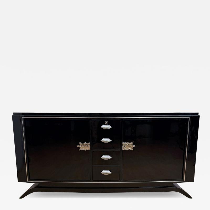 Art Deco Sideboard Black Lacquer Maple Chrome France circa 1930